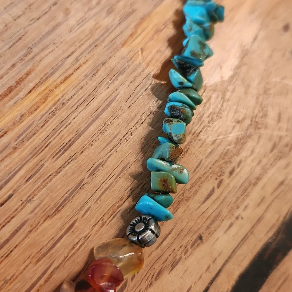 Native American Turquoise Tiger Eye Amber Necklace 17.5" - Picture 3 of 15